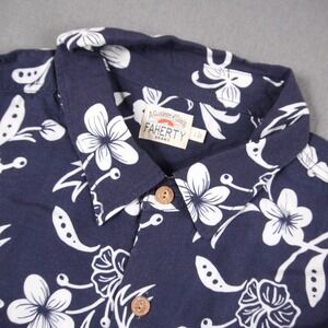 Faherty Floral Hibiscus Rayon Hawaiian Mens L Floral Short Sleeve Shirt Vacation